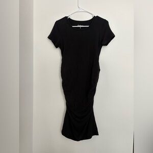 Quince Women's Black Tencel Jersey Maternity Ruched Dress size S Short Sleeve